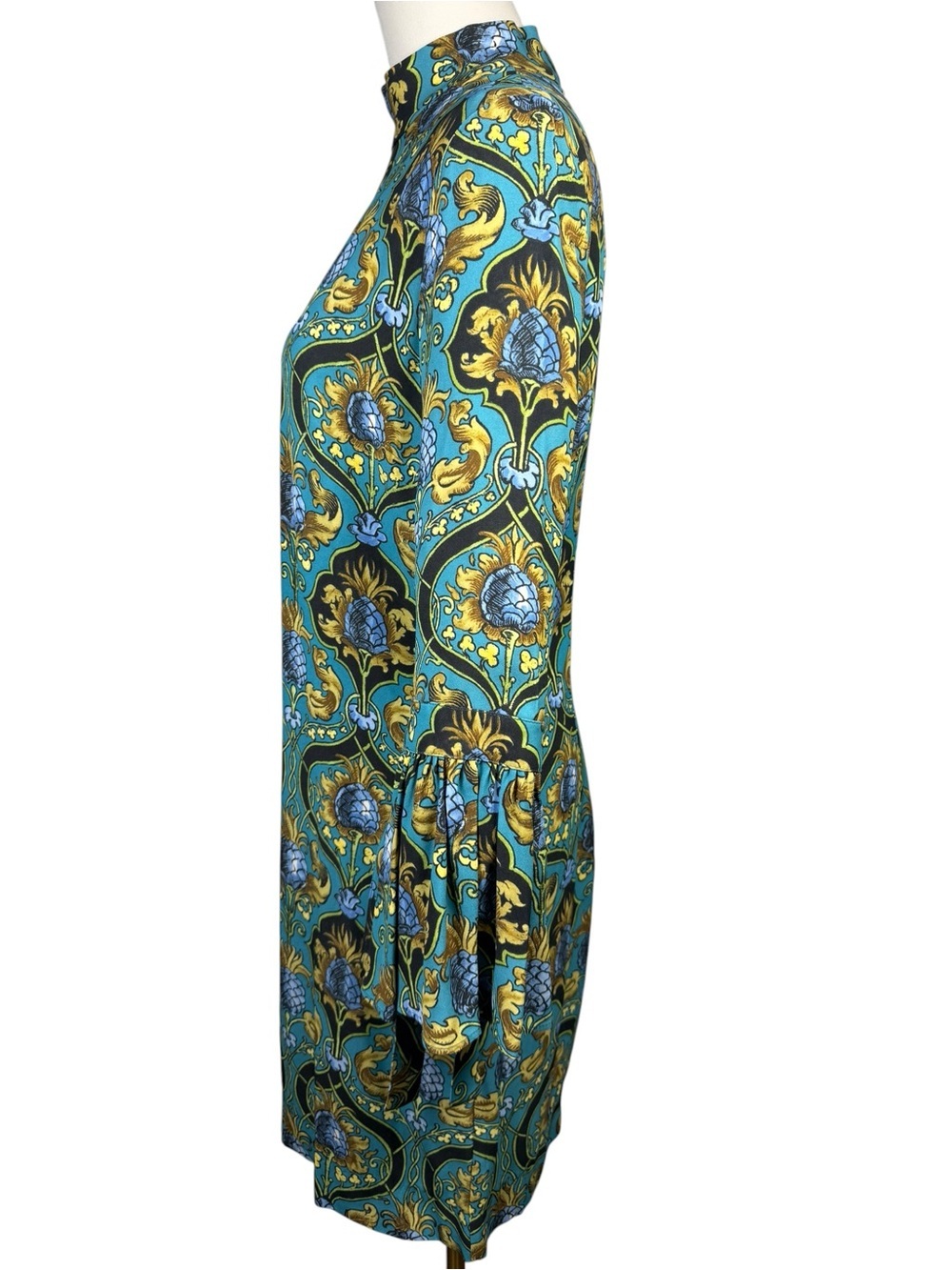 La DoubleJ Foxy Style Mini Dress Archival Ananas Print High Neck Bell Sleeve S - Picture 3 of 10